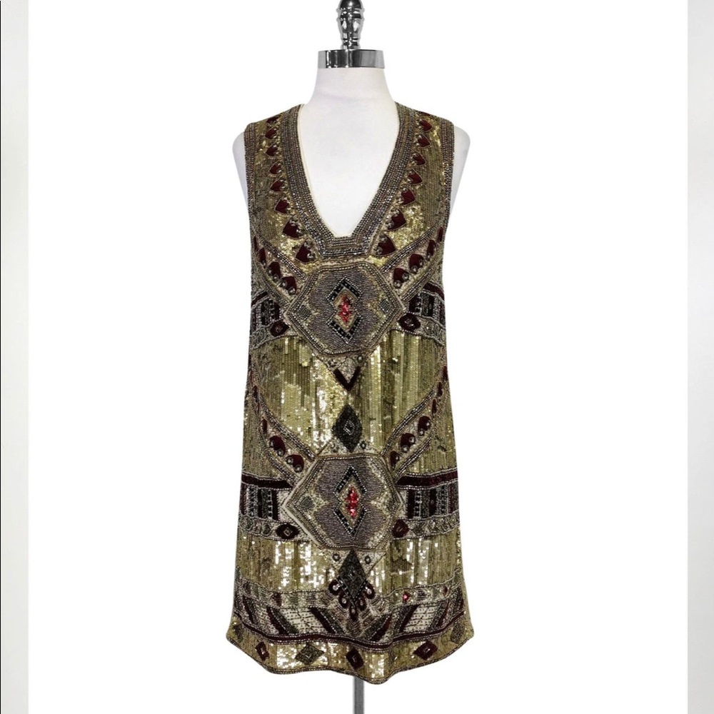 Alice + Olivia Gold Odell Beaded Dress